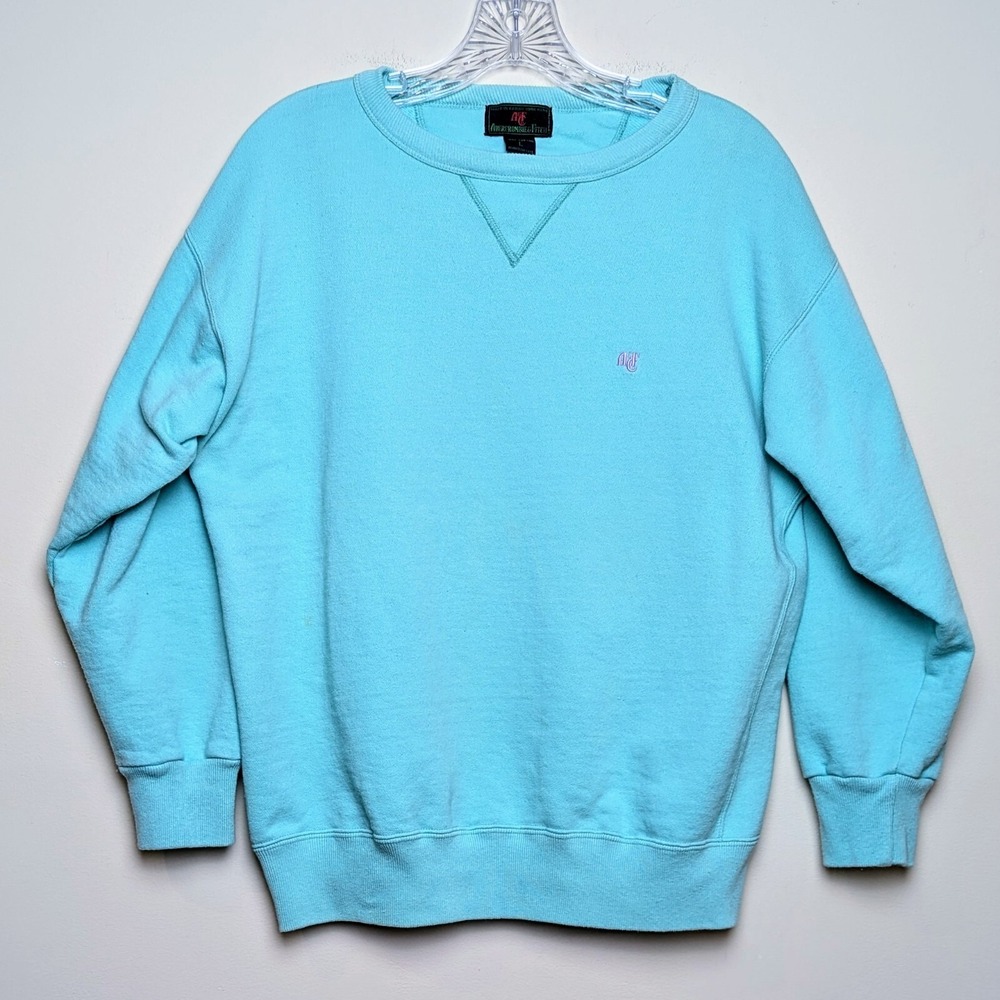 Abercrombie Fitch VTG 80s Seafoam Lime Green Tonal Crewneck Sweatshirt Med/Large